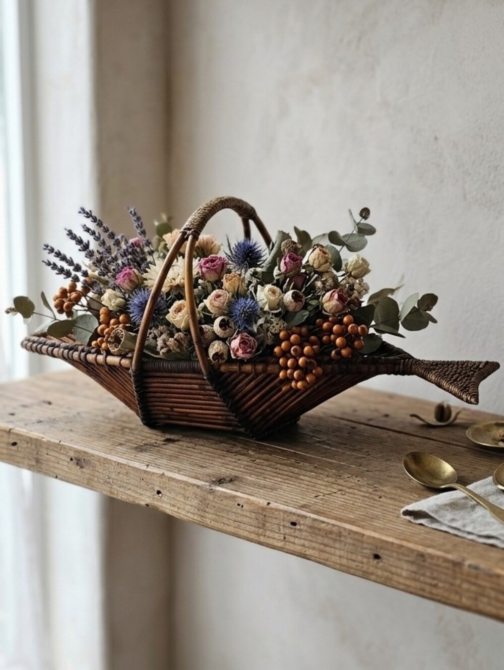Woven Rattan Fish Basket in Honey Brown